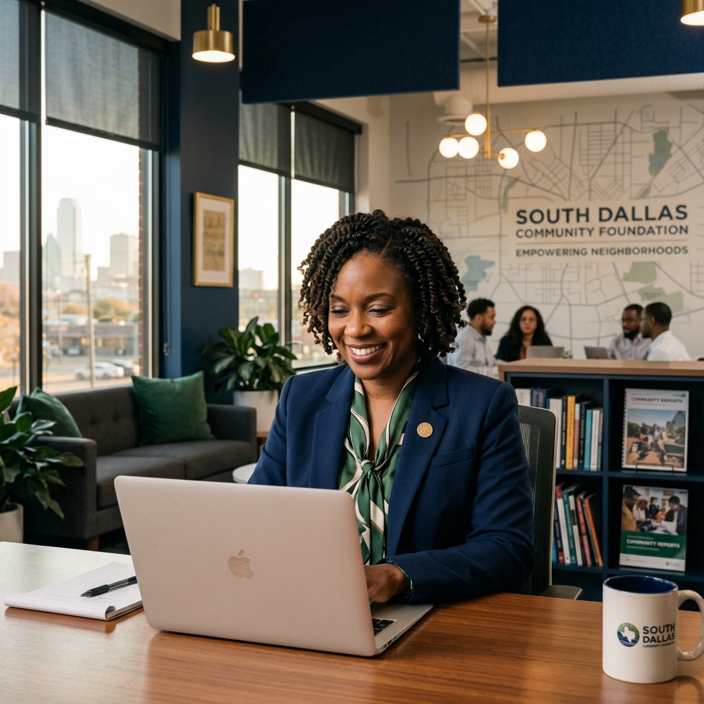 South Dallas Nonprofit Leader using laptop