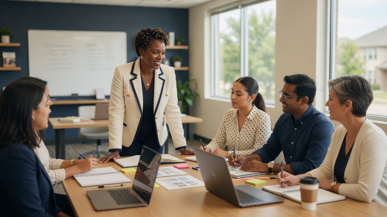 Small business owner and employees in a workforce training session