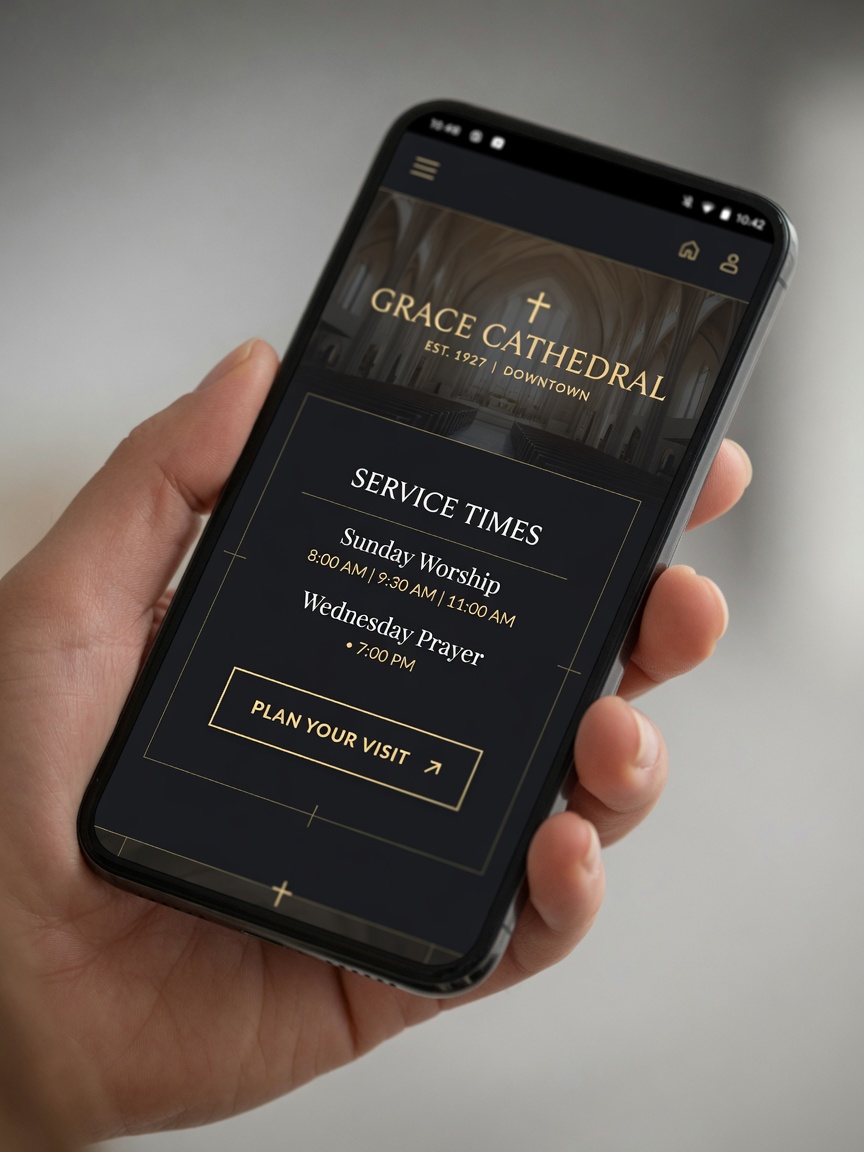 Example mobile church website on a smartphone